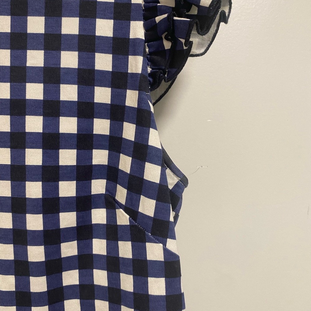 Kate Spade Blue Gingham Ruffle Sleeve Peplum Top Size M - Picture 3 of 7